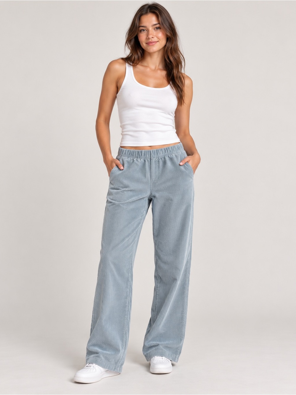 Aritzia TNA Wide Leg Corduroy Pants in Light Blue-S
